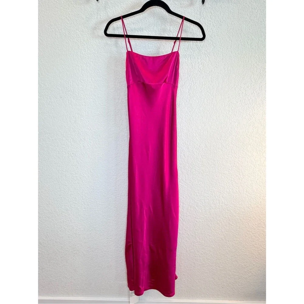 Abercrombie & Fitch Satin Cowl Back Slip Midi Dress in Hot Pink NWT! Size XS